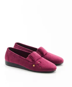 Chaussons brodés aspect velours