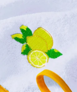 Lot de 2 essuie-mains ronds en tissu éponge motif citrons