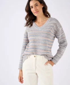 Pull fil mouliné à effet de rayures
