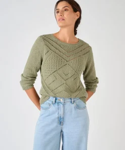 Pull maille ajourée pur coton