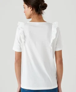 T-shirt bi-matière broderie anglaise