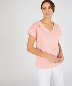 T-shirt broderies ajourées en pur coton
