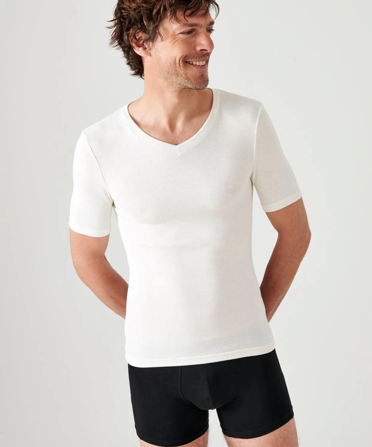 T-shirt col V manches courtes fine côte Thermolactyl Sensitive