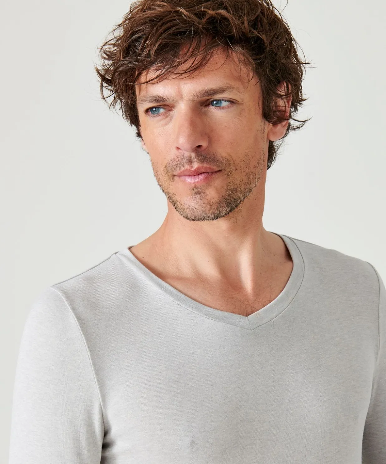 T-shirt col V manches longues fine côte Thermolactyl Sensitive