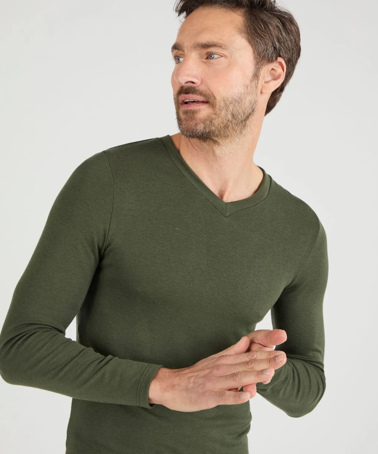 T-shirt col V manches longues fine côte Thermolactyl Sensitive
