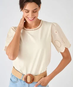 T-shirt pur coton manches brodées