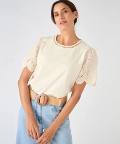 T-shirt pur coton manches brodées